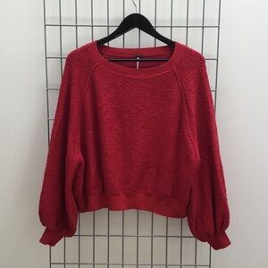 Free People oversized Red Teddy Pullover Sweatshirt